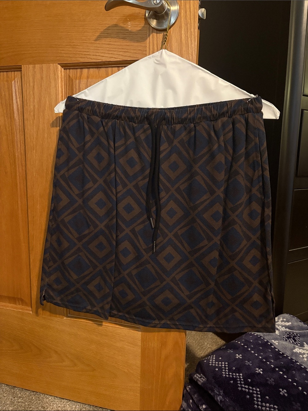 Women's Navy and Brown Geometric Drawstring Skort